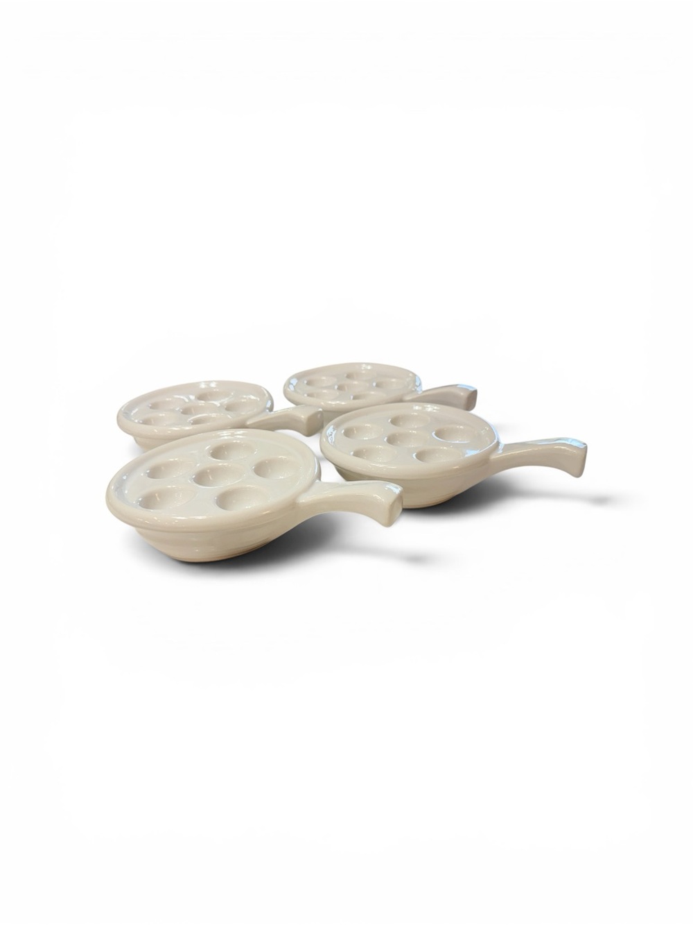 Set of 4 White French Ceramic Escargot Bakers – 6‑Well Vintage Serveware - Picture 3 of 15